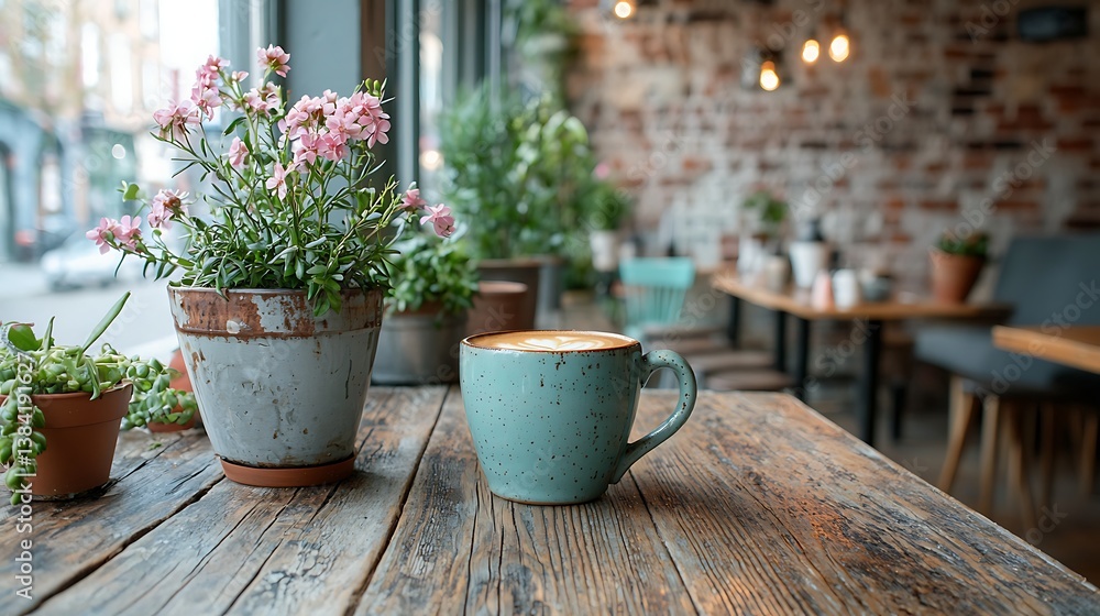 Cappuccino Coffee Rustic Cafe Setting Cappuccino Coffee Rustic Cafe Setting