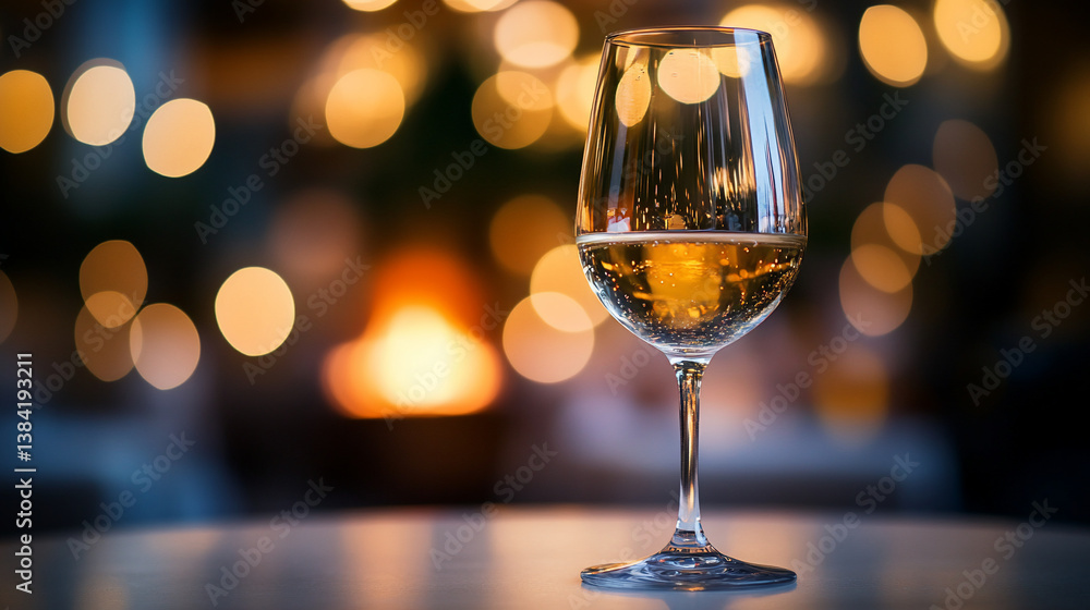 Sparkling wine glass, warm ambiance Sparkling wine glass, warm ambiance