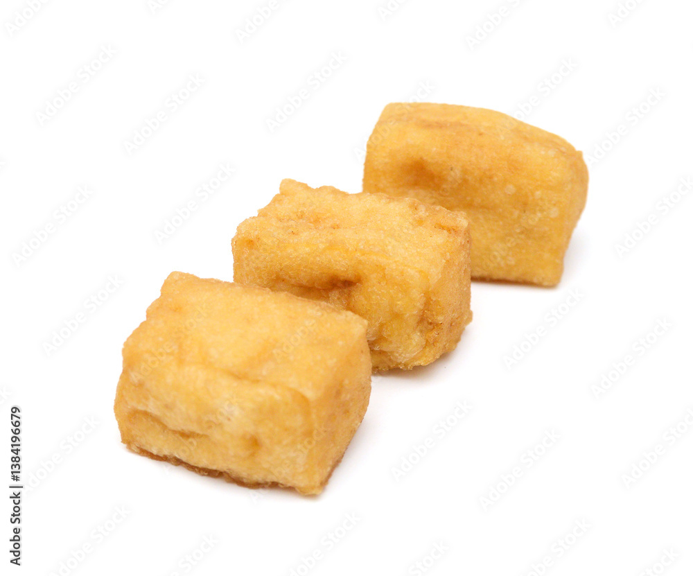 Fried tofu on a white background Fried tofu on a white background