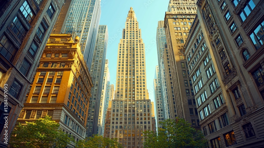 Fototapeta premium Majestic Skyscrapers: A Glimpse into the Architectural Marvels of a Modern Metropolis