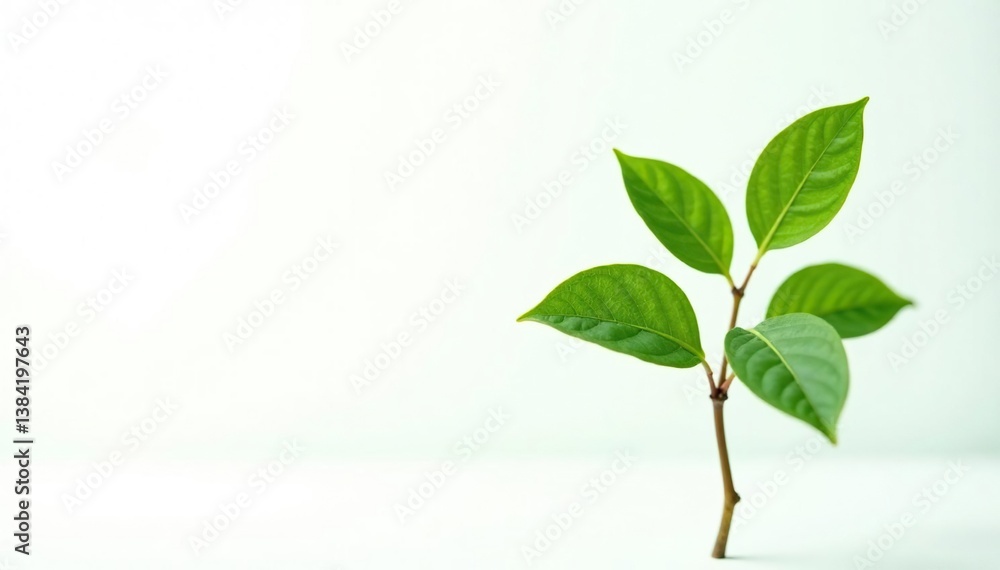 Obraz premium Single, delicate sapling, vibrant green leaves against pure white , background, spring, seedling