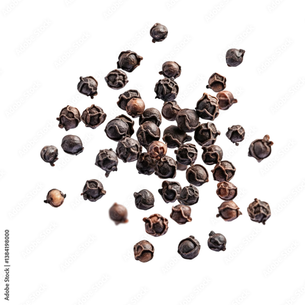 flying black peppercorn isolated on transparent and white background. flying black peppercorn isolated on transparent and white background.