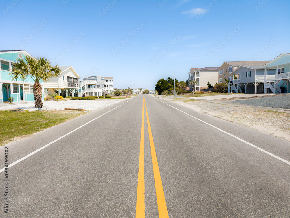 East Coast Beach Town residential streets, with vacation, luxury, and real estate