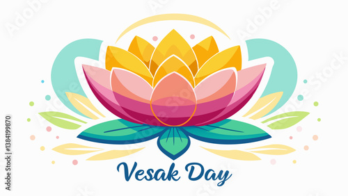 Lotus with happy vesak day greetings on white background