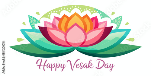 Lotus with happy vesak day greetings on white background