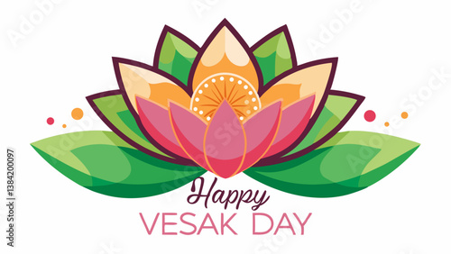 Lotus with happy vesak day greetings on white background
