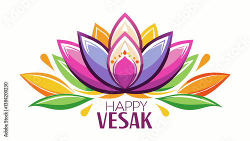 Lotus with happy vesak day greetings on white background