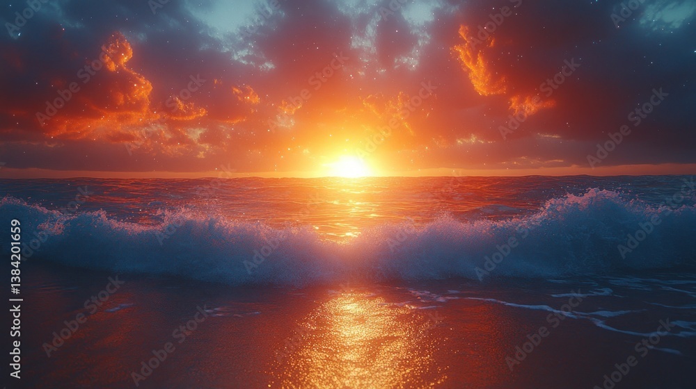 Dramatic sunset over ocean waves Dramatic sunset over ocean waves