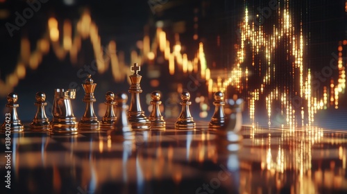 Wallpaper Mural Gold chess pieces on a board with stock market charts Torontodigital.ca