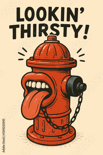 Looking Thirsty Cartoon with Anthropomorphic Fire Hydrant Seeking Water