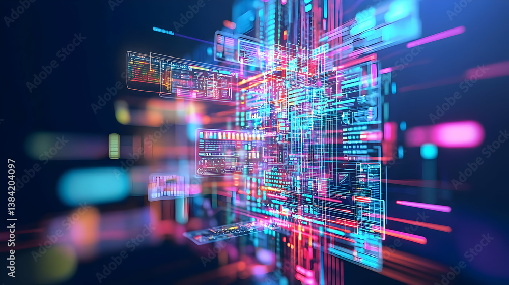 Abstract Digital Network Design With Colorful Lines And Light Effects