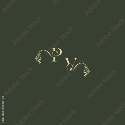logo design concept luxury wedding monogram PV organic leaf initial letter