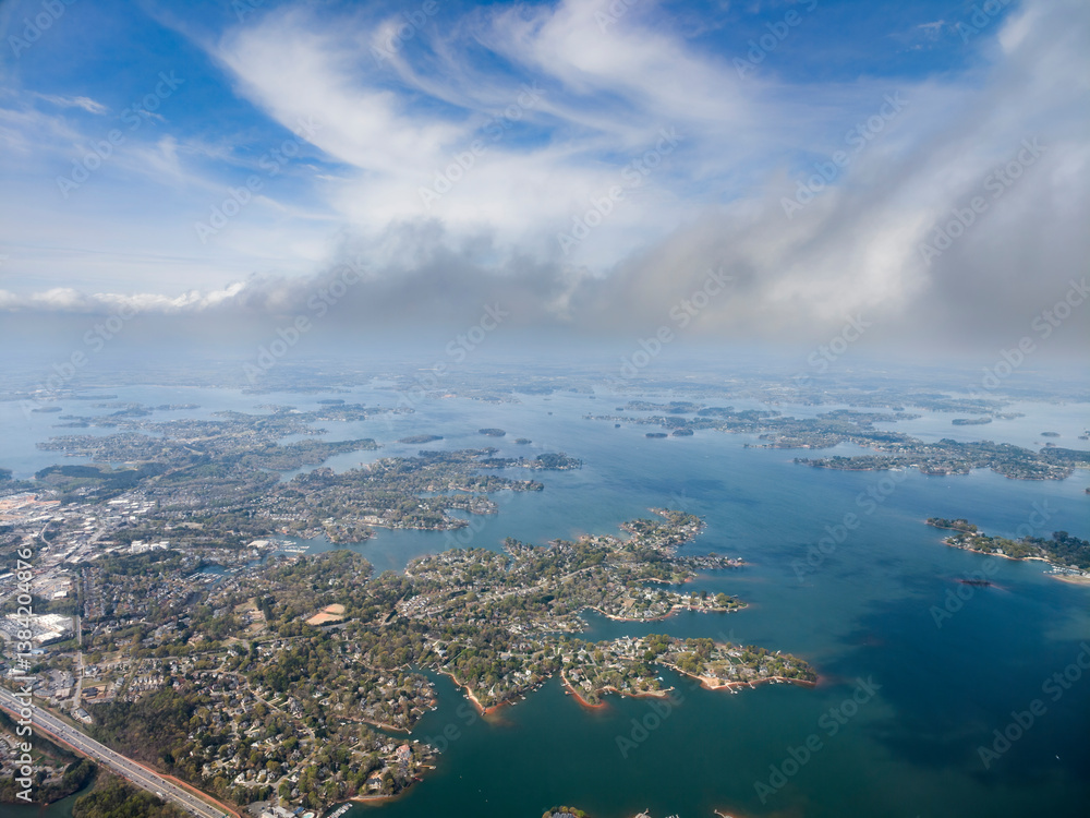 High altitude photograph of sky, clouds and landscape