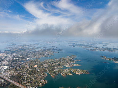 High altitude photograph of sky, clouds and landscape