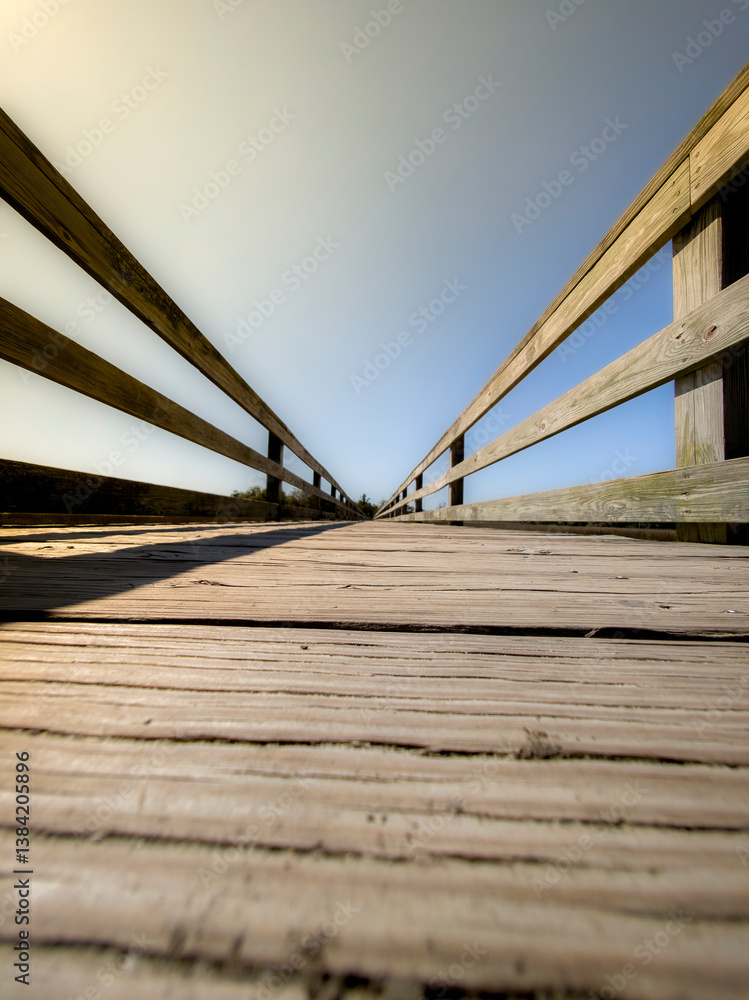 Wood bridge spanning across acres of golden reeds and marsh in a classic South Carolina landscape setting of trees