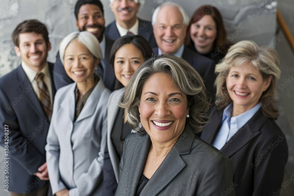 Group of business people standing together in a row smiling at the camera Group of business people standing together in a row smiling at the camera