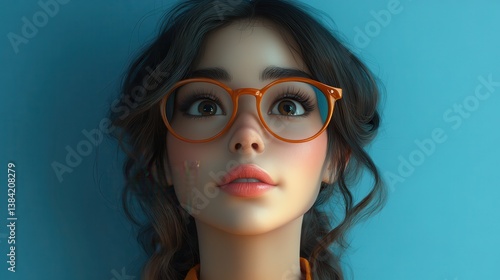 Wallpaper Mural 3d illustration, cute cartoon beauty portrait of latin woman thinking while looking up,stock photo Torontodigital.ca