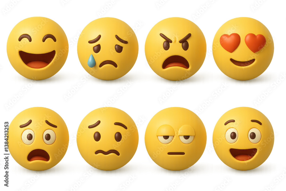 Explore human moods: 3d icons displaying a range of emotions and expressions Explore human moods: 3d icons displaying a range of emotions and expressions