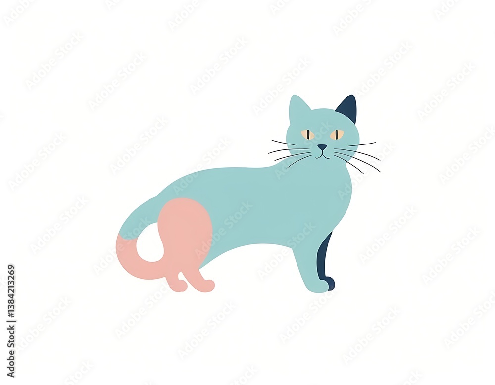 Fototapeta premium Cat art in a white background, pastel colors illustration