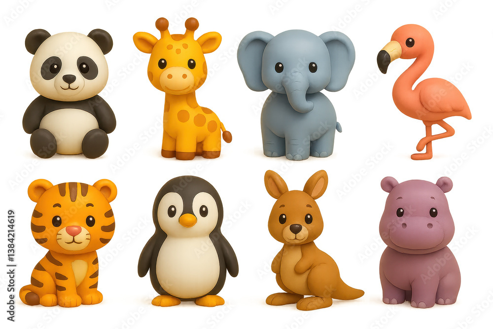 Naklejka premium Adorable 3d zoo animals. cute collection of animal icons featuring giraffe, elephant, panda & more