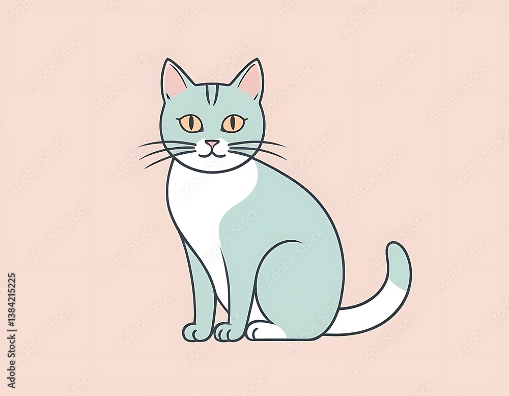 Fototapeta premium Cat art in a white background, pastel colors illustration