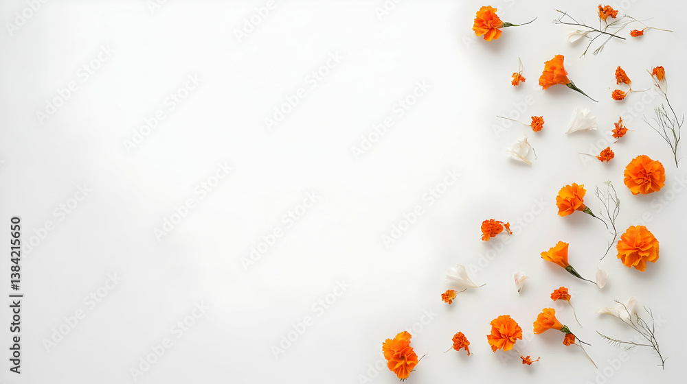 Orange And White Flowers Arrangement On White Background