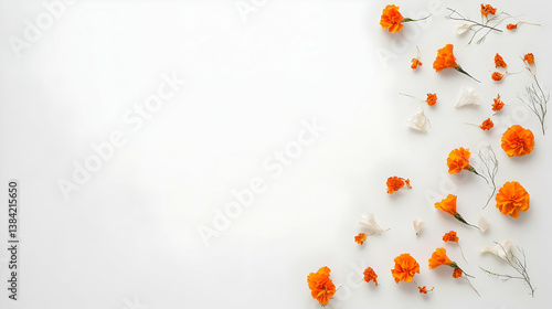 Obraz na płótnie Orange And White Flowers Arrangement On White Background w salonie