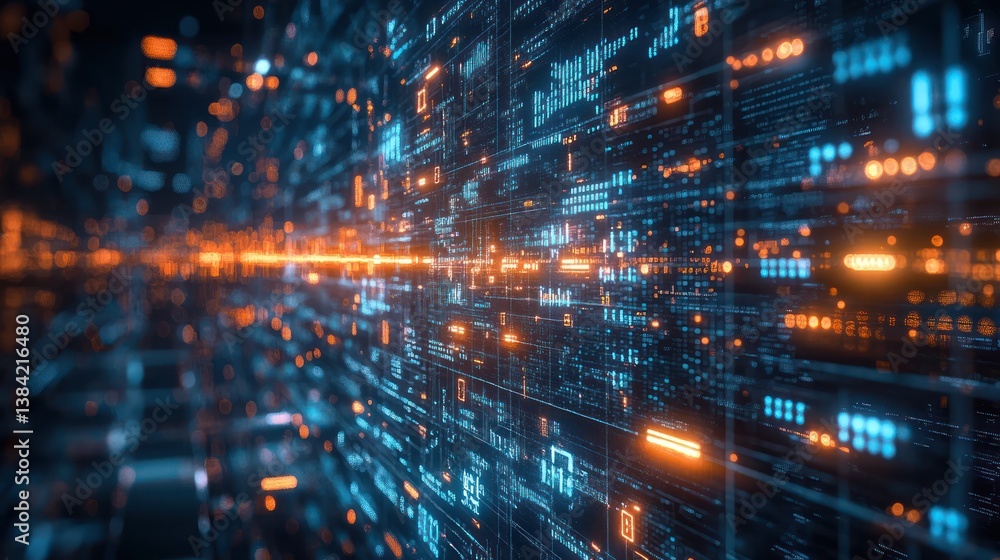Data stream flowing through digital tunnel, futuristic tech background, website banner Data stream flowing through digital tunnel, futuristic tech background, website banner
