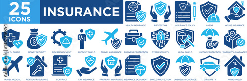 insurance, business, finance, contract, document, service, icon set. Outline icons collection. Simple vector illustration