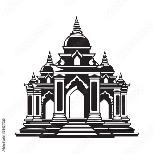 Buddhist temple icon in simple style on a white background.