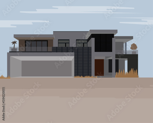 Modern luxury house exterior design illustration