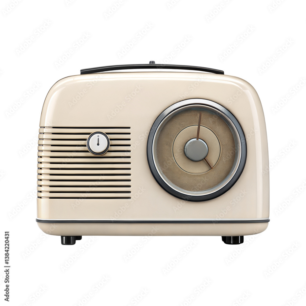 Fototapeta premium Compact Vintage Radio with Tuning Dial Isolated on White Background