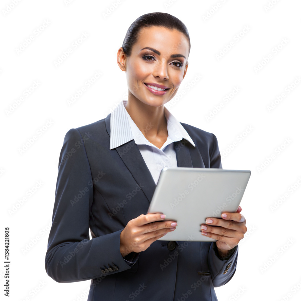 Confident Businesswoman Using Tablet in Professional Setting Confident Businesswoman Using Tablet in Professional Setting