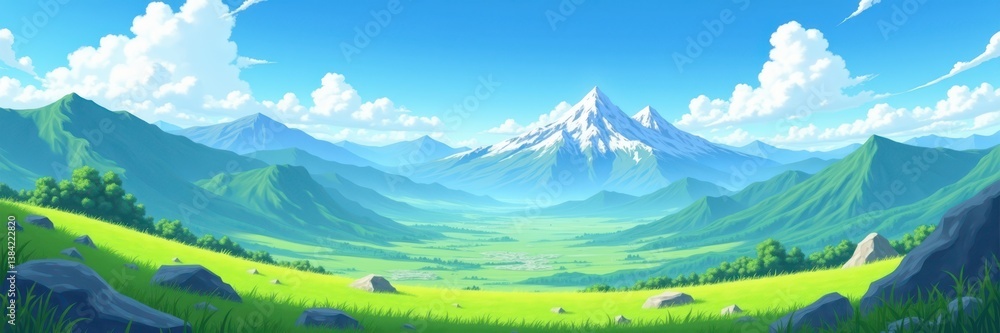Fototapeta premium Serene Mountain Valley Landscape Illustration