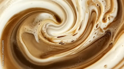 Abstract Swirl of Brown and White Liquid Texture With a Smooth Fluid Motion and Dynamic Wave Pattern Forming A Mixture For Drink and Beverage