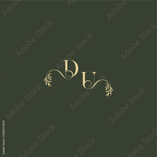 organic leaf initial DU luxury wedding monogram logo design concept letter