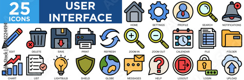 user interface, design, interface, vector, screen, technology, icon set. Outline icons collection. Simple vector illustration