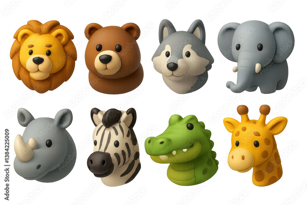 3d wild animal icons. collection of cute and playful animal designs 3d wild animal icons. collection of cute and playful animal designs