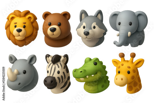 Wallpaper Mural 3d wild animal icons. collection of cute and playful animal designs Torontodigital.ca