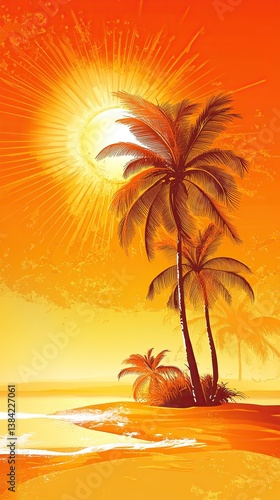 Wallpaper Mural Abstract Summer Background Palm Trees Sun Vibrant Orange Tones Torontodigital.ca