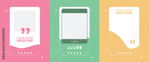 Colorful quote and testimonial social media templates with editable layout, modern flat style, and rating stars. Includes pink, green, and yellow versions for customer feedback