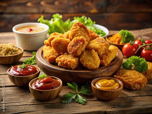 Obraz na płótnie Crispy Chicken Nuggets Backgrounds for Food Ads w salonie