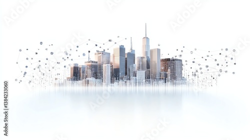 city skyline made of data points, portraying creative business ideas, soft ambient light, conceptual business idea