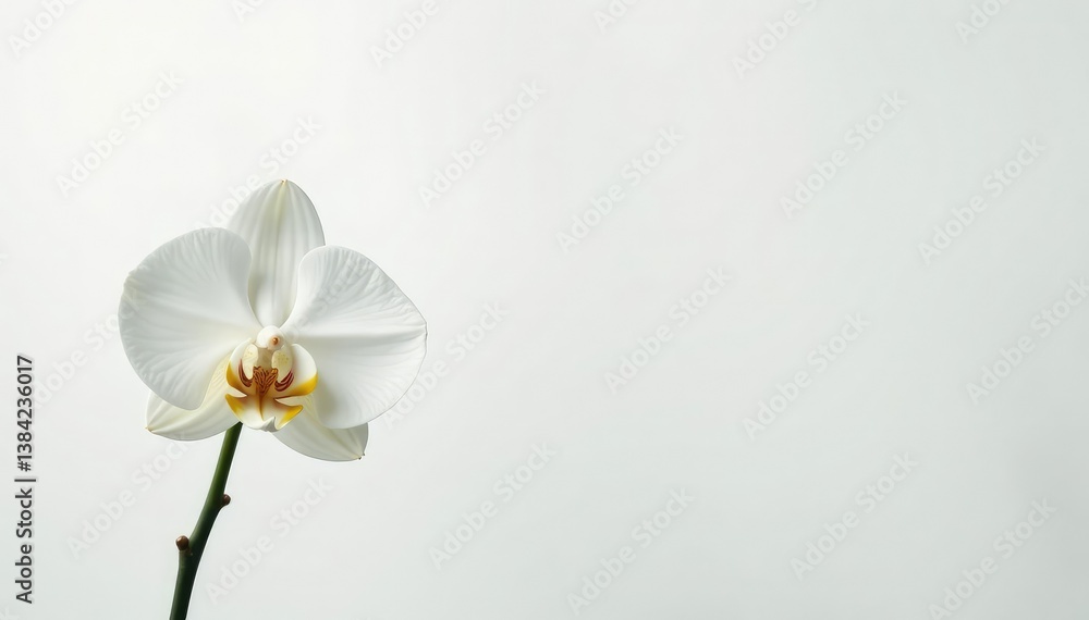 Obraz premium Delicate white orchid blossom on pure white backdrop, pure, bright, texture