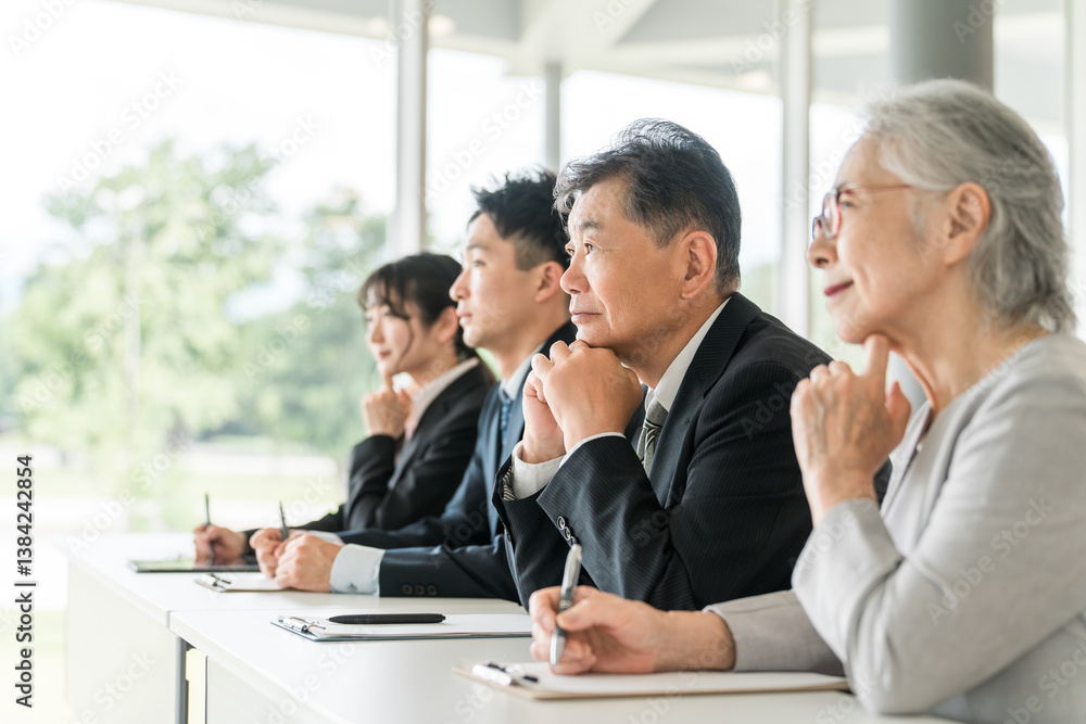 スーツ姿の高齢者・シニアと若者(セミナー・講習会・家族セミナー)
スーツ姿の高齢者・シニアと若者(セミナー・講習会・家族セミナー)