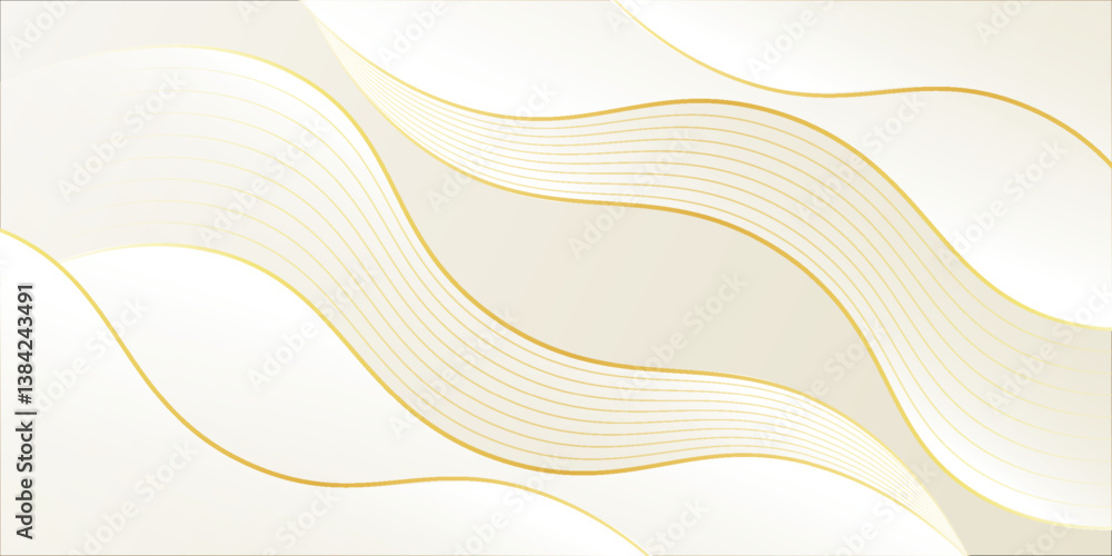 Obraz premium Elegant white-gray luxury background. Abstract wave dynamic wallpaper with gold lines.