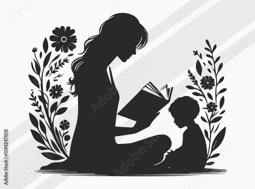 Mother Reading to Child Silhouette Depicting Love Education Bonding and Storytelling Moments