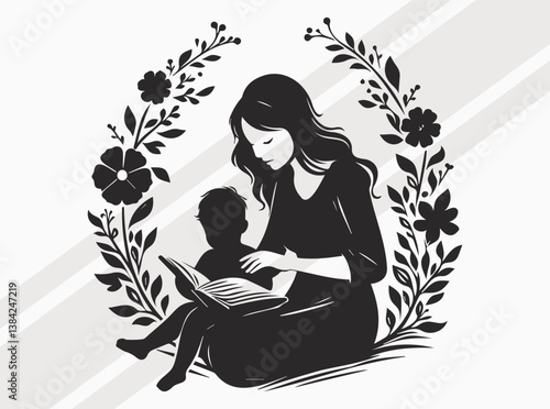Mother Reading to Child Silhouette Depicting Love Education Bonding and Storytelling Moments