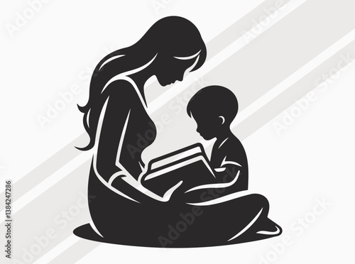 Mother Reading to Child Silhouette Depicting Love Education Bonding and Storytelling Moments