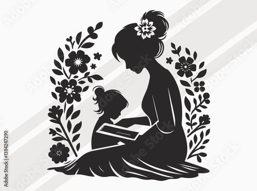 Mother Reading to Child Silhouette Depicting Love Education Bonding and Storytelling Moments